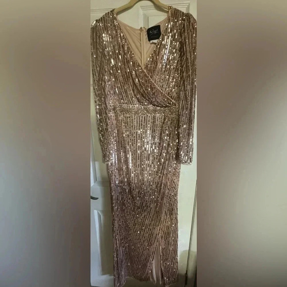 MAC DUGGAL Sequin long sleeve Surpluce‎ Wrap Gown in Rose 93549 size 16 NWT - Picture 1 of 14